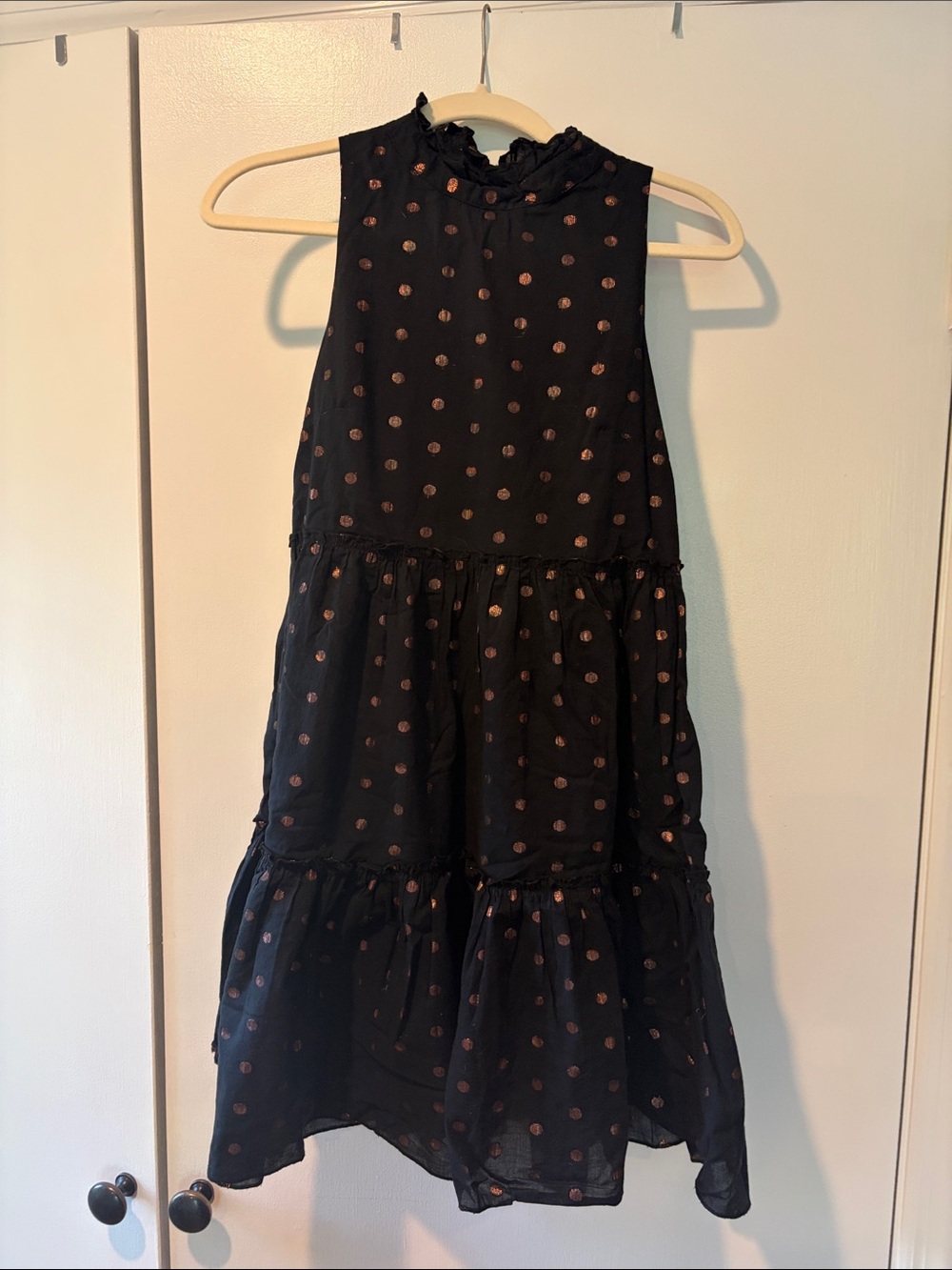 Oliphant Black Dress with Copper Polka Dots